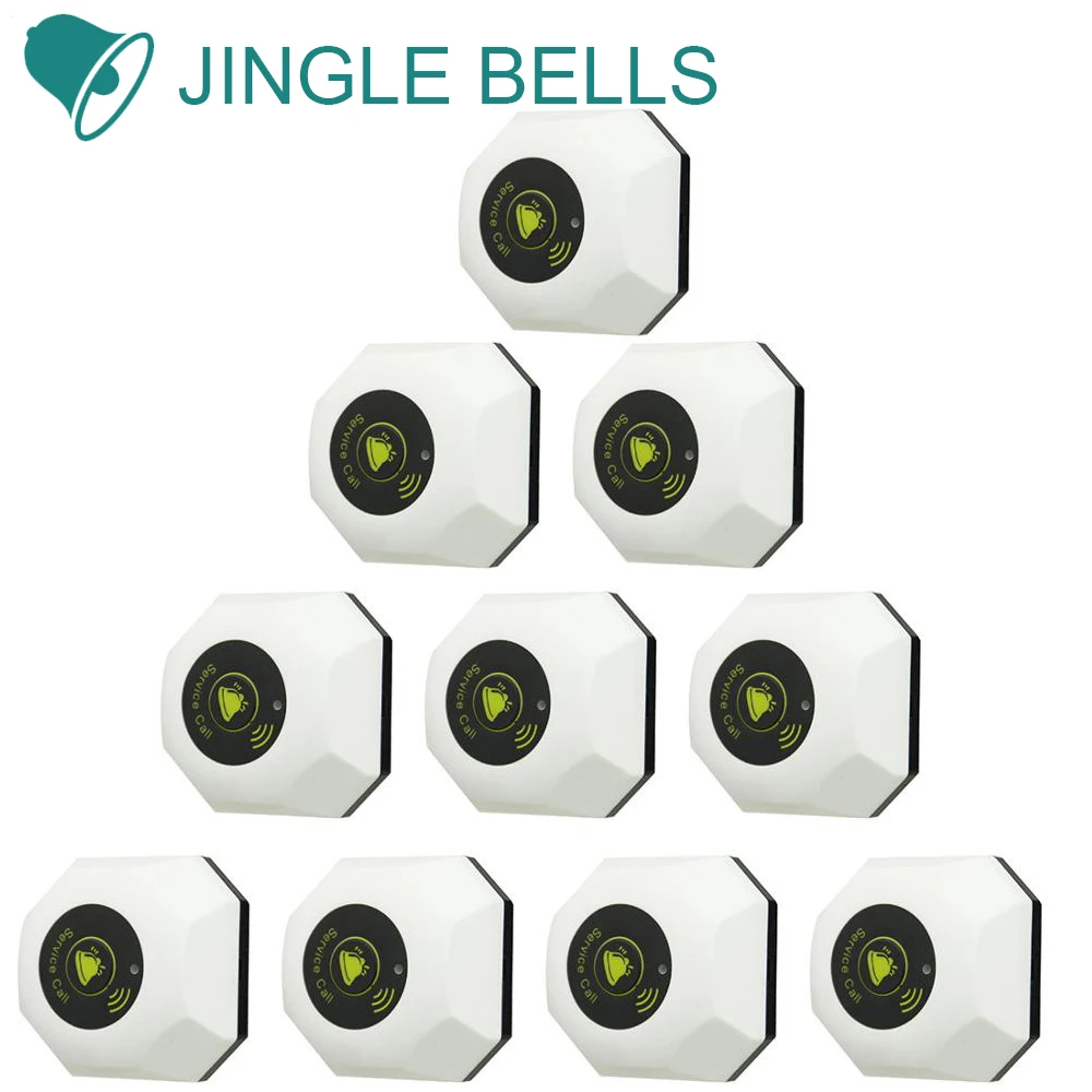 JINGLE BELLS 10 pcs of Quality Restaurant Wireless Guest Calling System Buttons 433mhz Bells Service Cafe