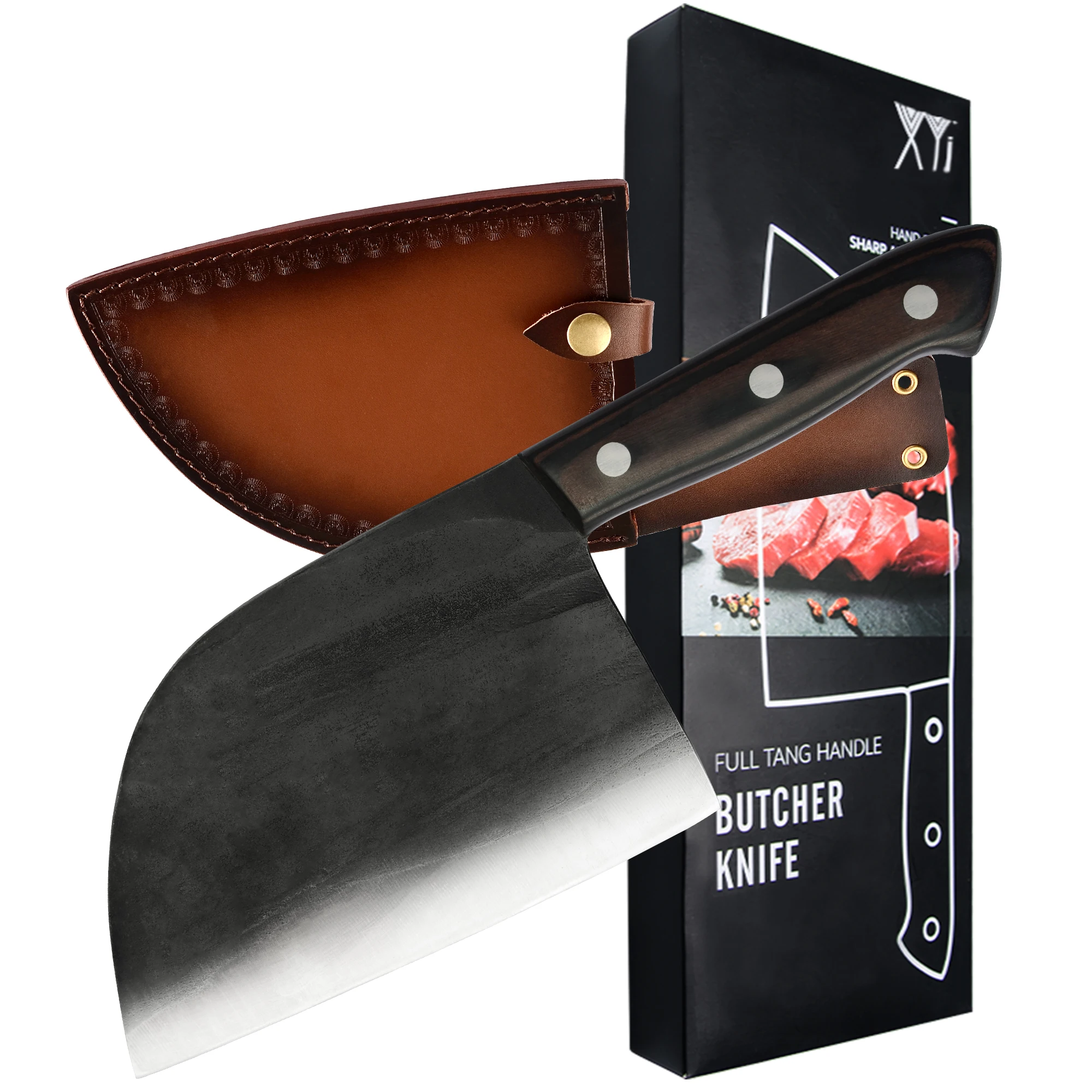 

Нож мясника XYJ 4cr13 из нержавеющей стали, с кожаными ножнами, для мяса, овощей, хрящей
