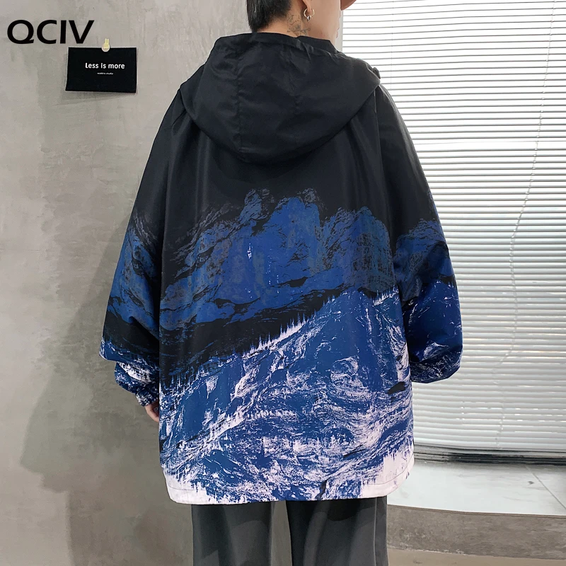 

Spring New Fashion Snow Mountain Printed Loose Styles Men's Zipper Hoody Jacket Coats Outwear 4XL 5XL