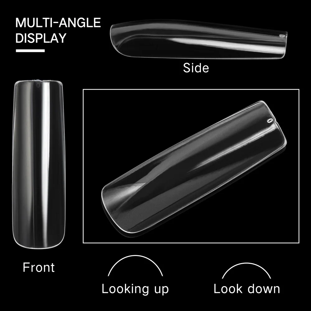 120pcs/Box XXL Square Nail Tips Full Cover Press On Nails Extra Long Clear/Natural Straight Manicure Tools Fake Nails Tips K-27