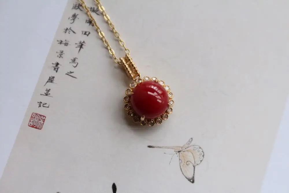 Fine Jewelry Real 18K Gold AU750 G18K Natural 100% Precious Coral Pendant Diamond Gemstone Necklaces for Women | Украшения и
