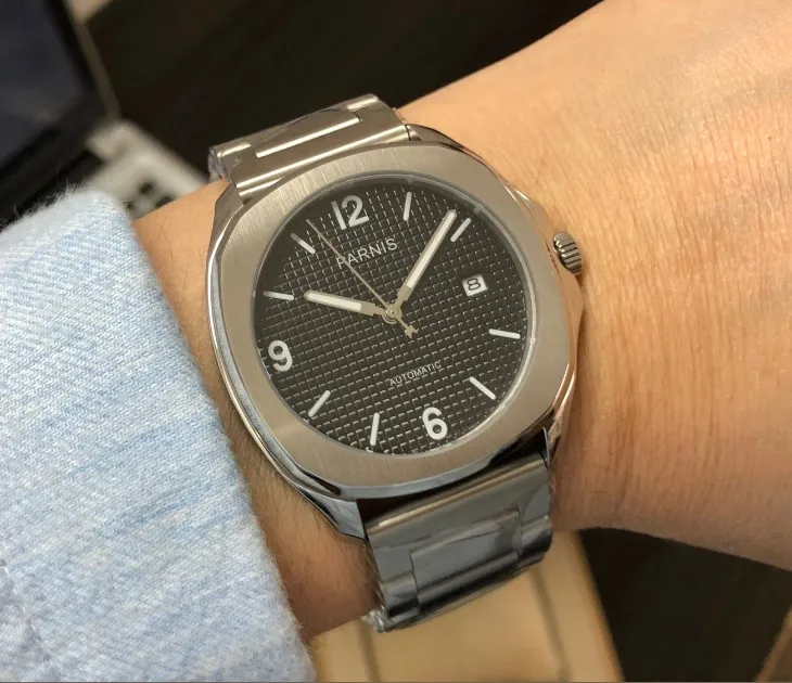 Сапфировое стекло 40 мм парниш черный циферблат японский автоматический