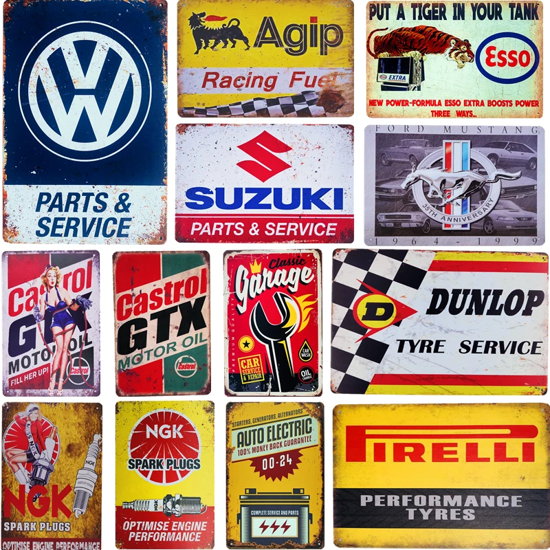 

Shabby Chic Vintage Metal Tin Signs Mobil Agip NGK Pub Bar Decoration Rustic Plaque Home Wall Decor