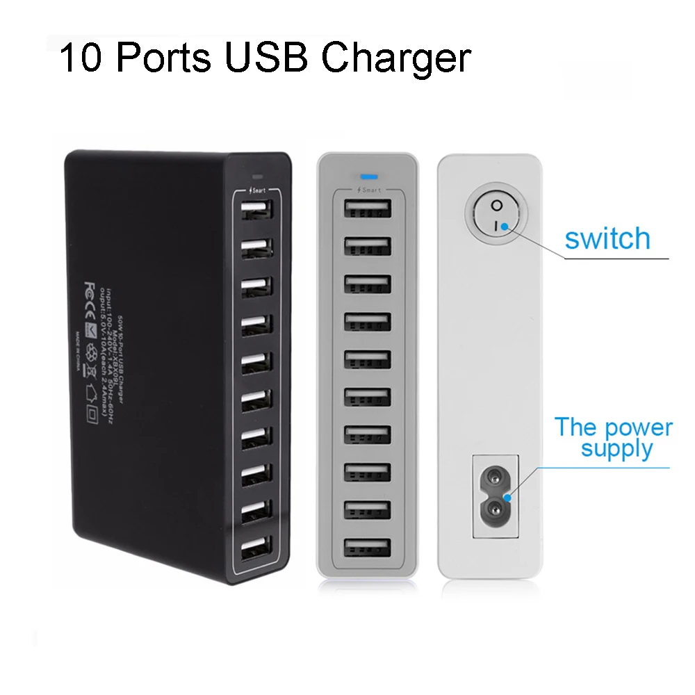 Multiple USB Charger Fast charging 10 Ports Desktop 60w Smart Quick Charging Mobile For iPhone Samsung xiaomi | Мобильные телефоны
