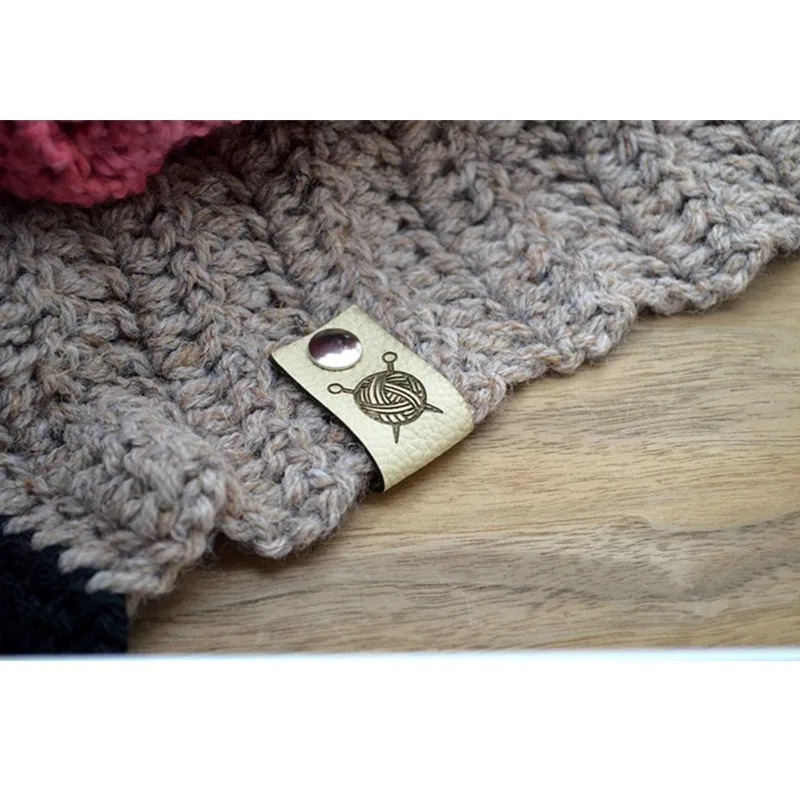

30pcs Leather handmade tags with rivets Personalised brand logo knitting labels Sewing garment crochet label for handcraft items
