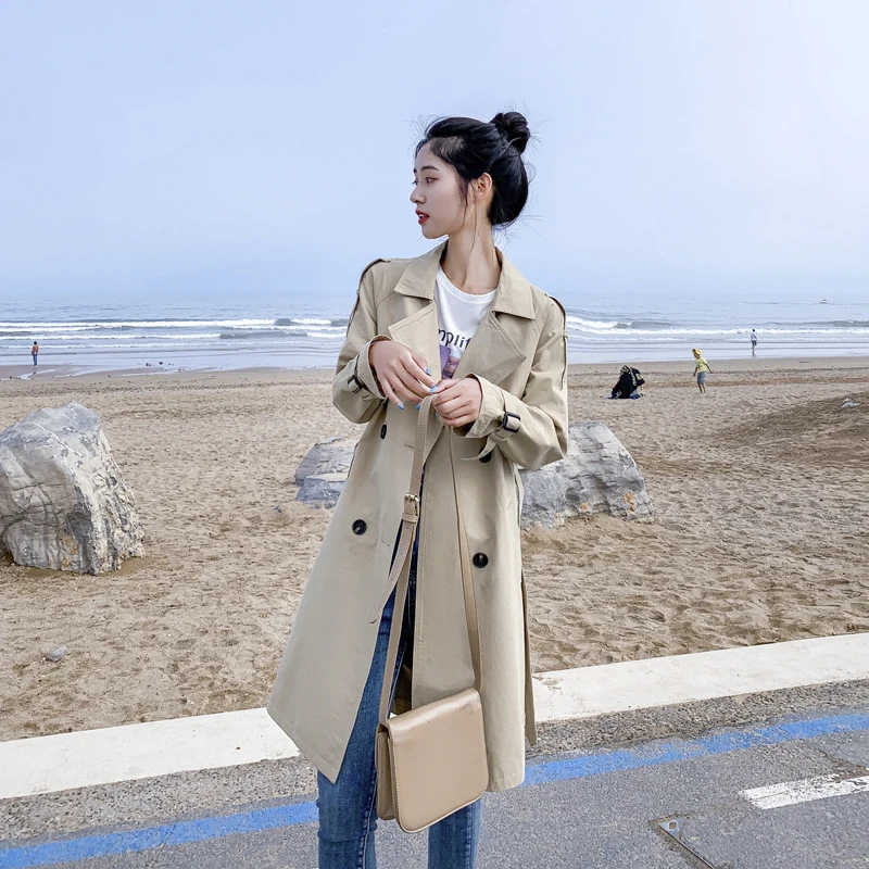 

Women Casual Long Trench Coat With Sashes Double Breasted Women's Windbreaker 2020 Chic Office Coat Ladies Outerwear