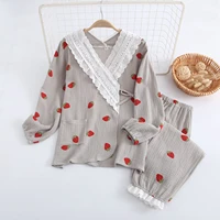 kimono spring and autumn ladies 100 cotton crepe pajamas set lace plus size loose tether yukata set home service