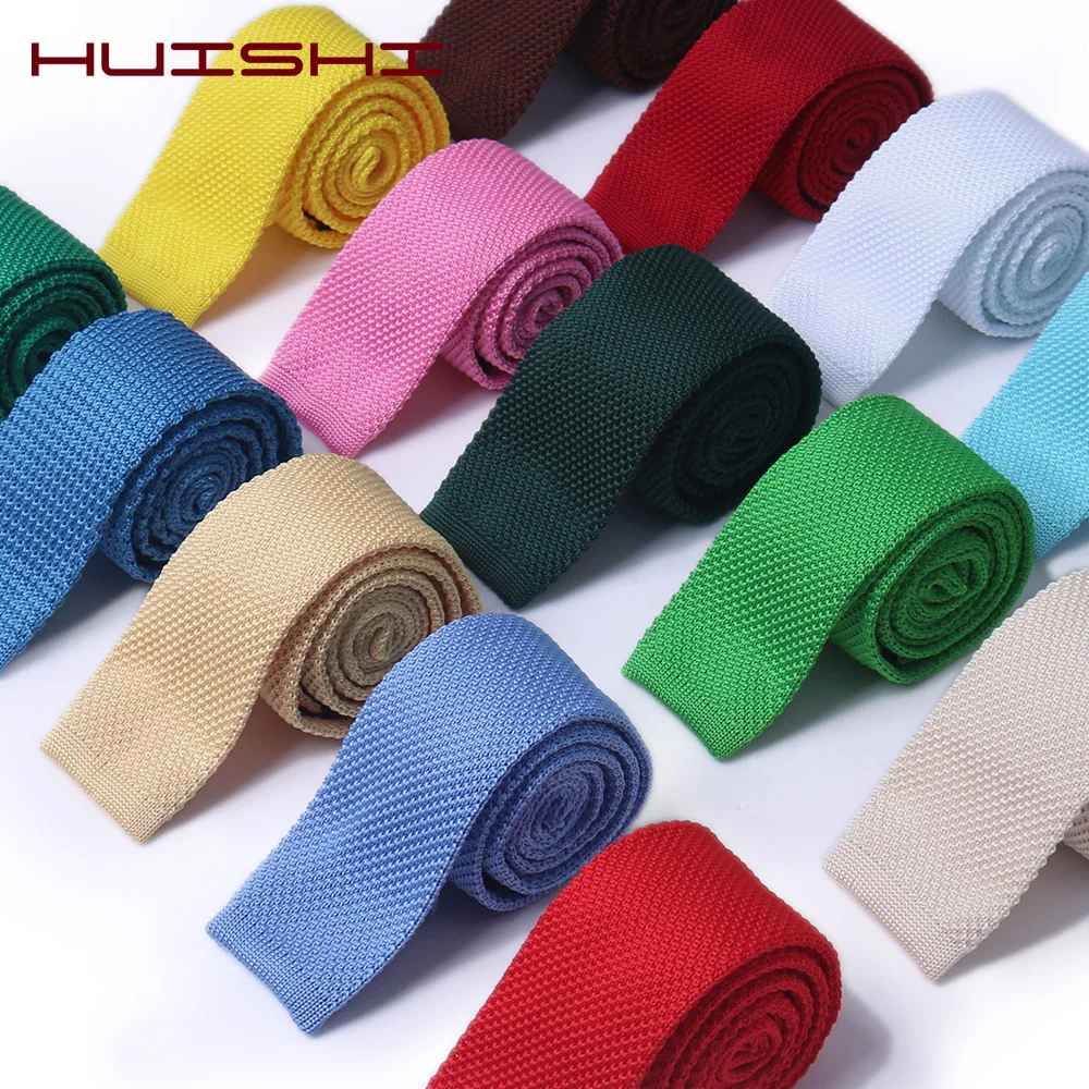 HUISHI Knit Tie Slim Fashion Knitted Ties For Men Solid Black White Gray Blue Burgundy Knitted Necktie 5.5cm Skinny Men Necktie