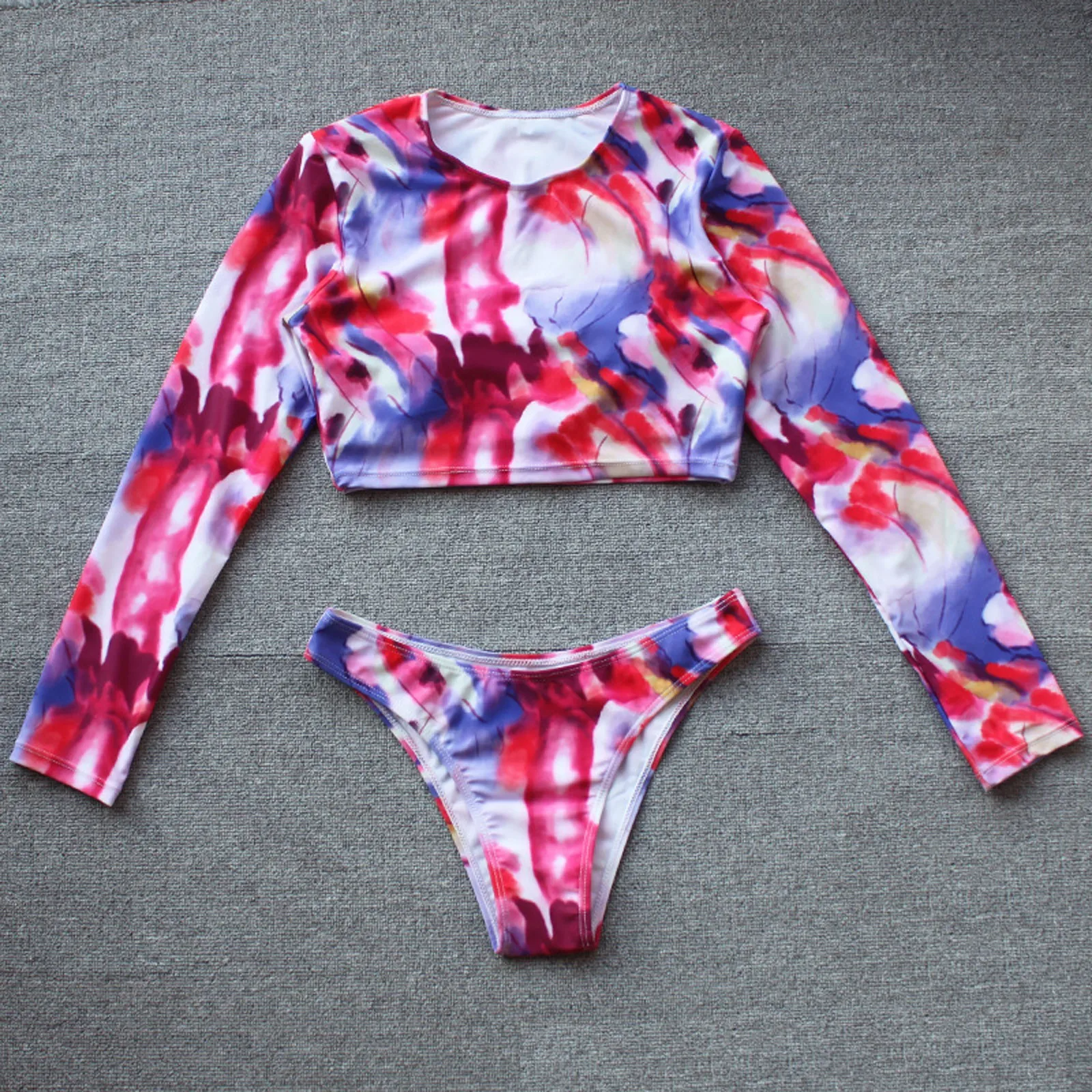 

2pcs Women's Swimsuit Bikini Set Push-Up Padded Multicolor Long Sleeve High Waist Thong Swimwear Sexy And Stylish Beachwear 2021