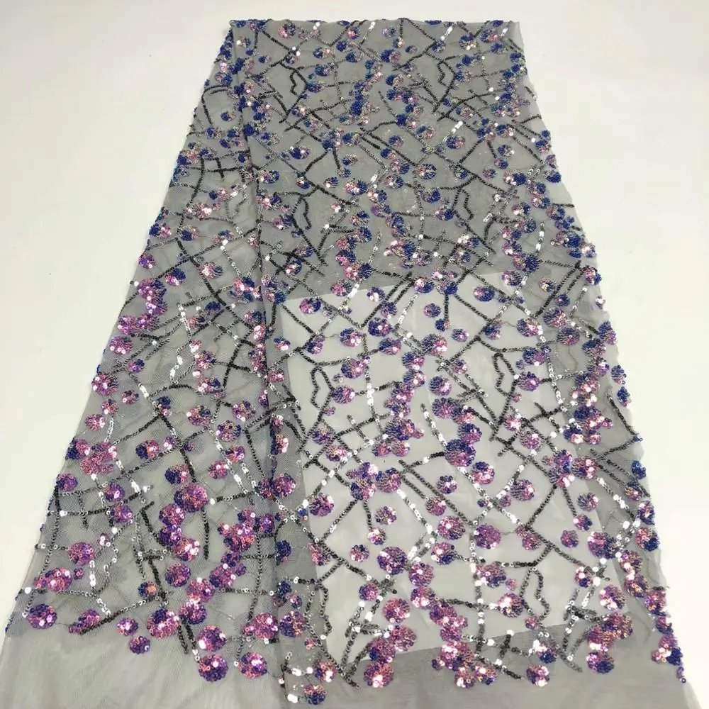 

sequence French Nigerian sequins net tulle mesh Swiss lace fabric for dress 5yards/lot FR912