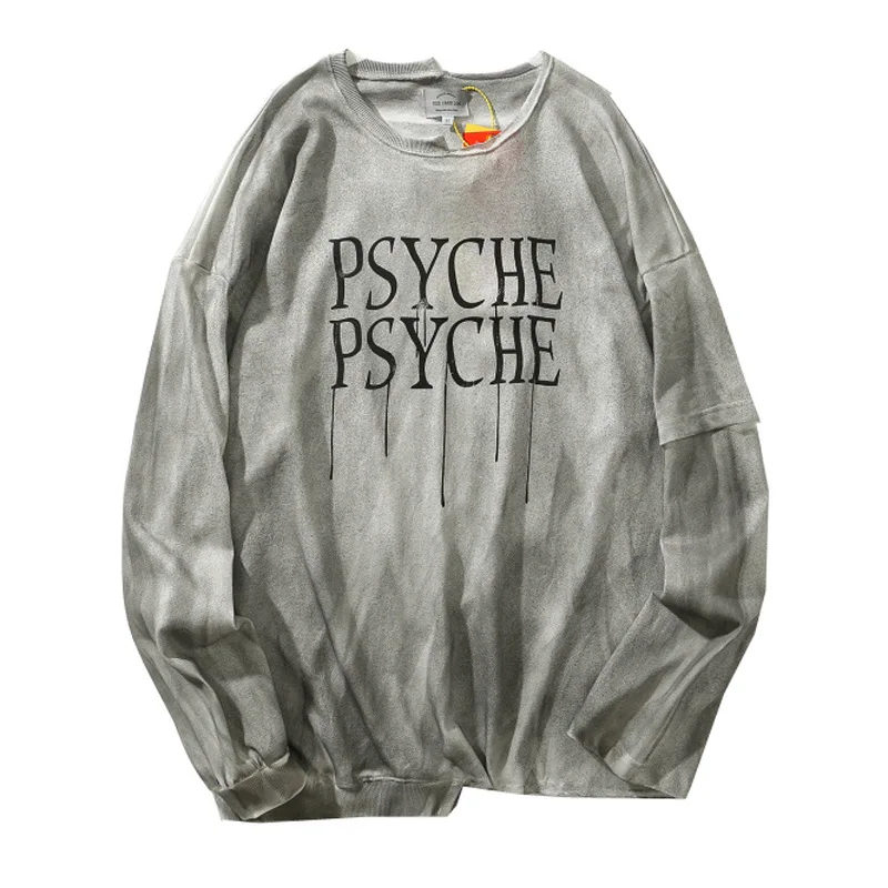 

2021 Vintage Hip Hop Long Sleeve T shirt Mens Ripped Hole Dirty Tees Streetwear Loose T-shirts Men Tops Oversized WQ632