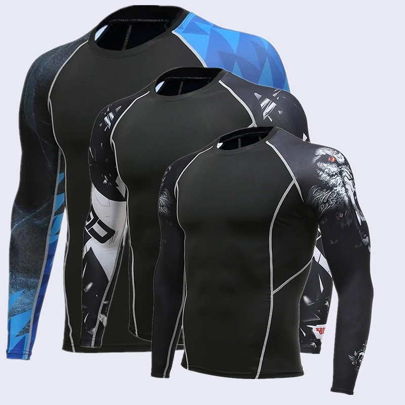 Компрессионные рубашки с длинным рукавом для ММА Rashguard облегающая Спортивная