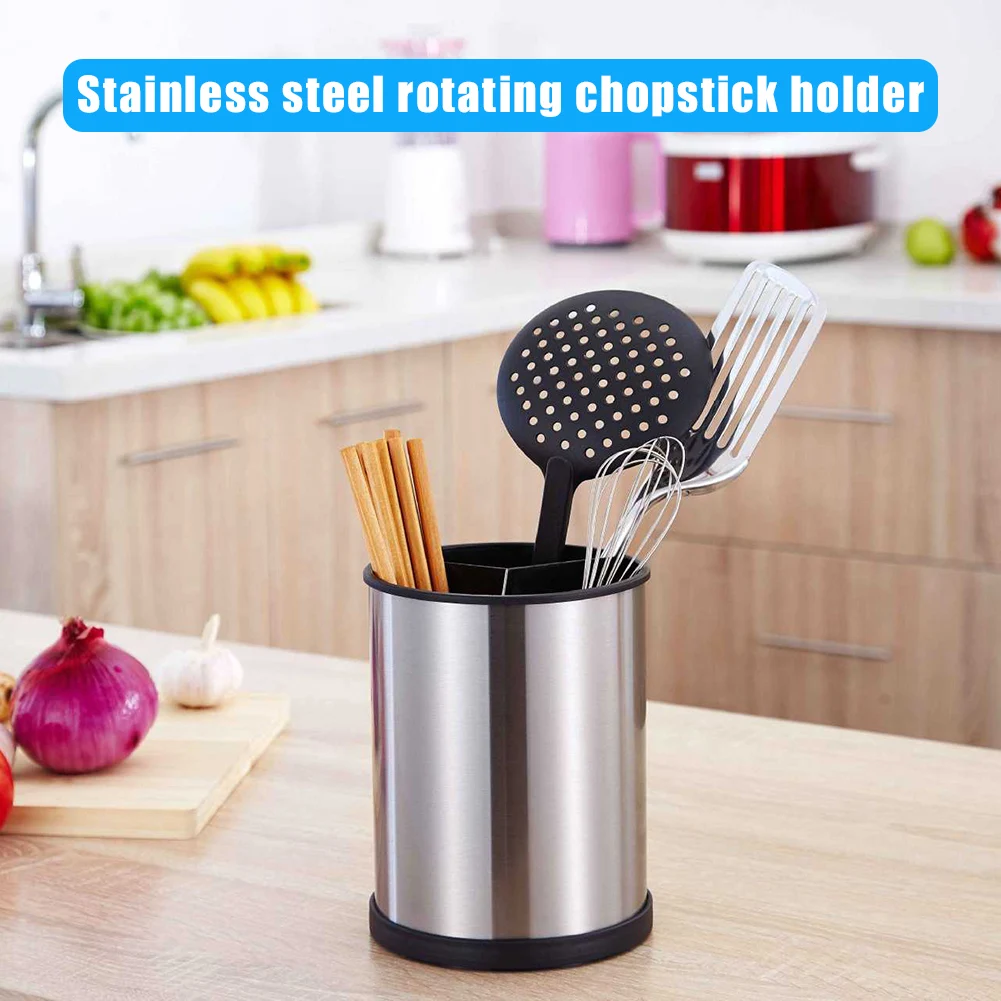 

Stainless Steel Rotating Utensil Holder Drain Rack for Spoons Chopsticks Kitchen J8