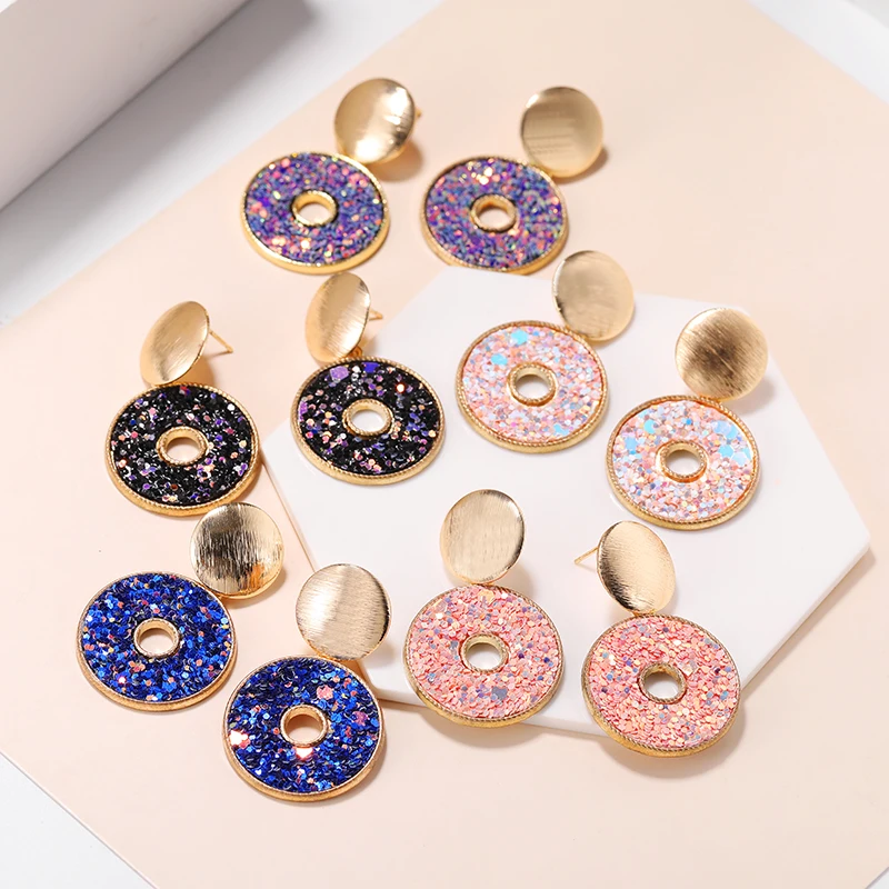 Новая мода геометрические блестки сплав Висячие серьги для женщин круглые полые