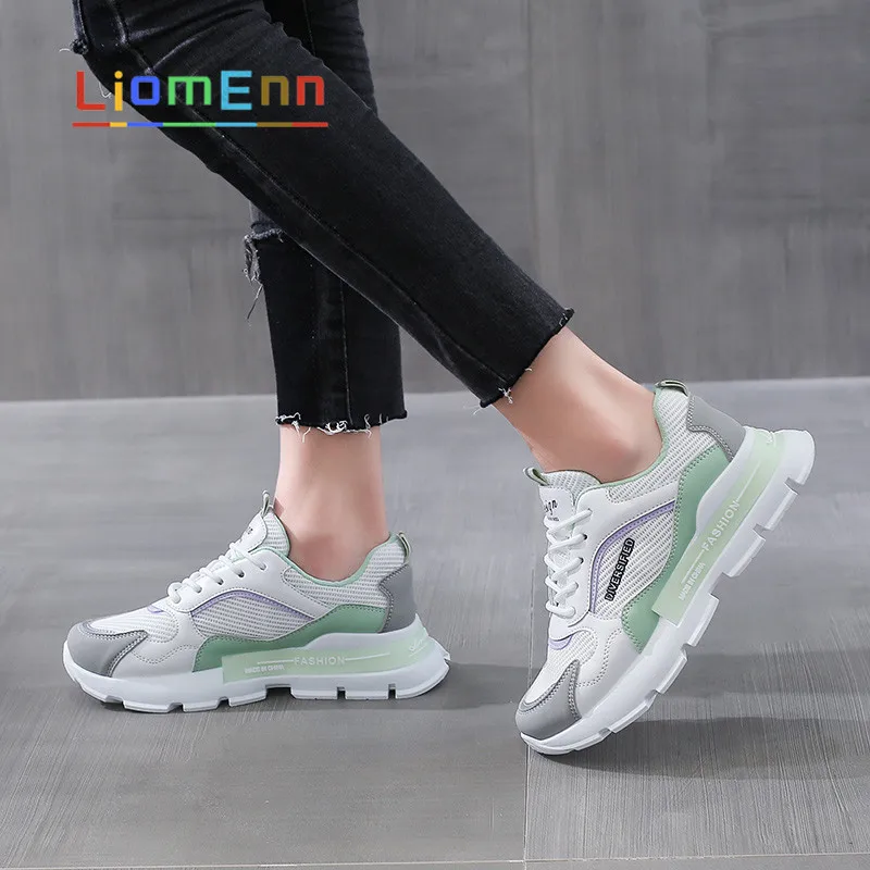 

White Platform Sneakers Woman Vulcanize Sport Shoes 2021 New Blue Pink Green Chunky Sneakers dames Tenis basket zapatillas mujer
