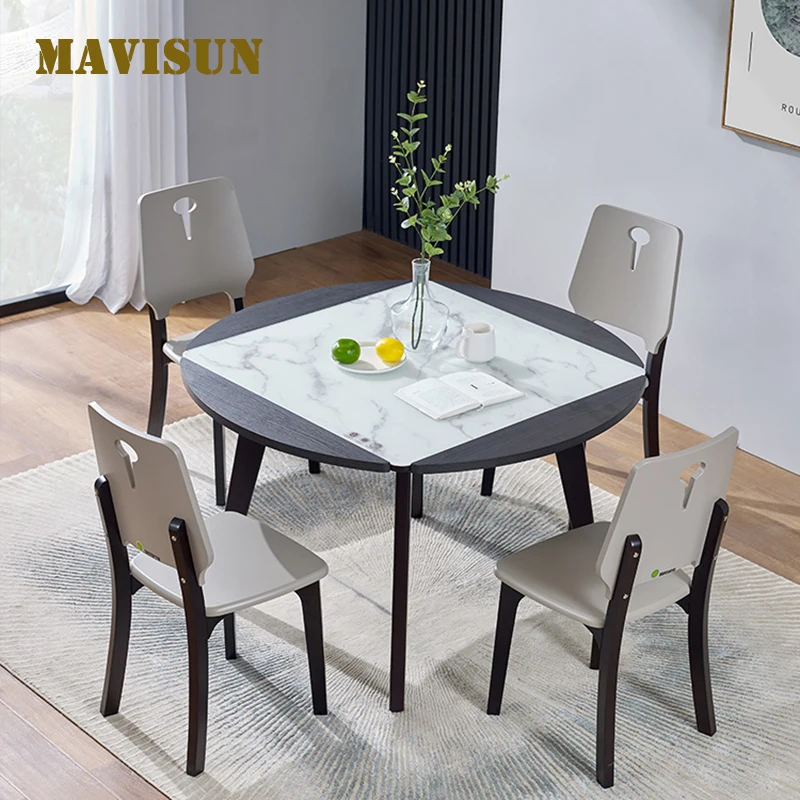 

European Pastoral Style Simple Folding Table Modern Small Apartment Hot Selling Solid Wood Retractable Dining Table Chair Set
