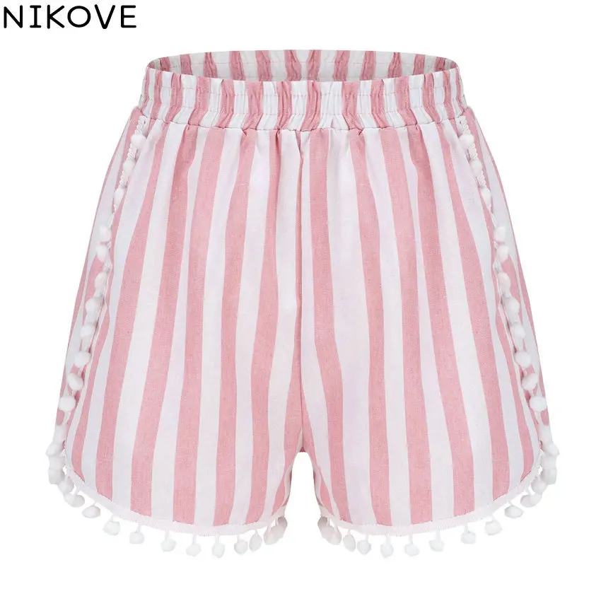 NIKOVE 2019 эластичные свободные шорты с высокой талией летние женские розовые