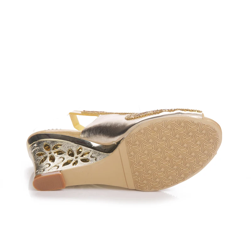 

Christia Bella Women High Heels Open Toe Shoes Wedge Heels Rome Rhinestones Shoes Pointed Toe Casual Style Shoes Fashion Shoes