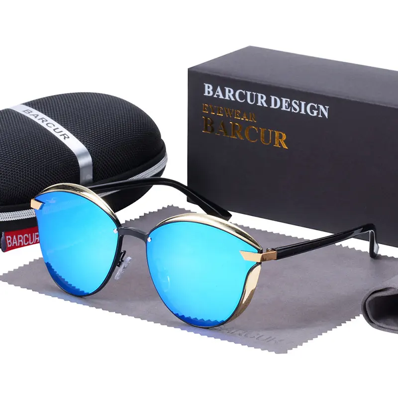 Blue BARCUR Роскошные поляризованные круглые женские солнцезащитные очки Солнцезащитные очки женские lunette de soleil femme - Цвет линз: Blue