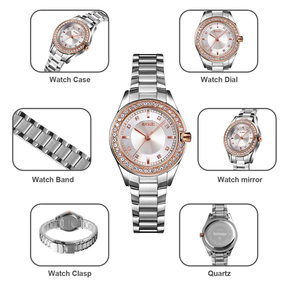 

SKMEI Fashion Women Quartz Watch Innovative Diamond Wristwatches Lady Watches Waterproof Stainless Steel Strap reloj mujer 1534