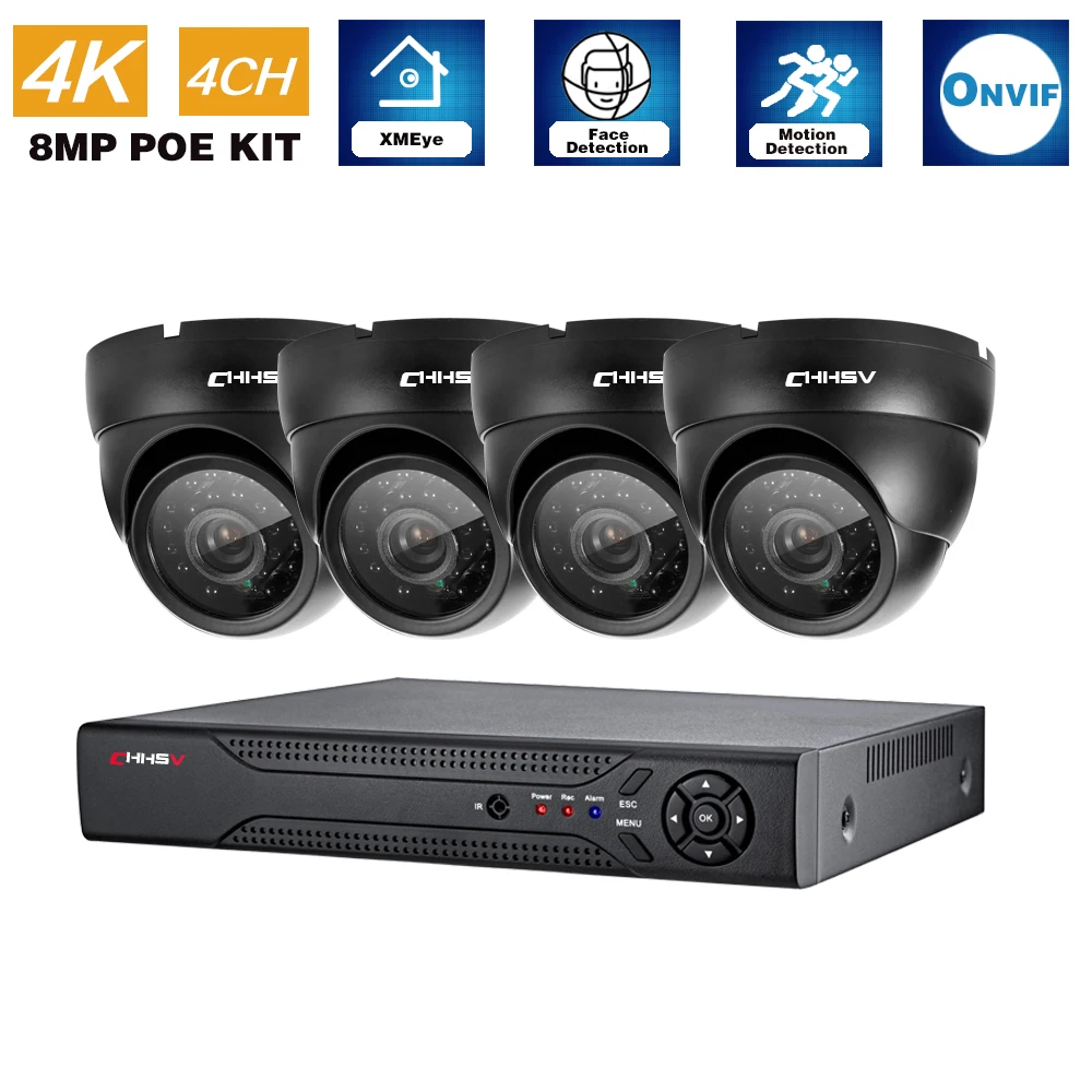 

4CH CCTV Системы 8MP POE Камера комплект видео Регистраторы наблюдения Системы 4K H.265 + POE NVR системы наружной безопасности Камера Наборы и уведомлен...