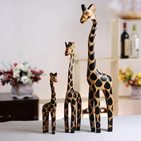 3 pcs sets giraffe ornamentscreative home decorationslog wooden animal figurinescrafts gift