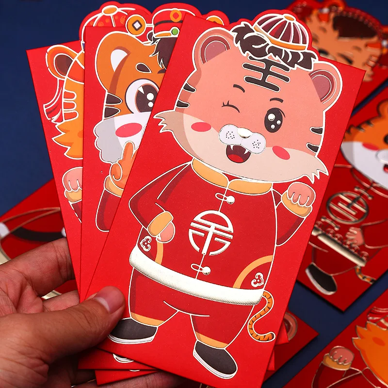 

2022 Year of The Tiger Red Envelope Pocket Birthday Cute Cartoon Zodiac Baby Chinese New Year Personality Creativity