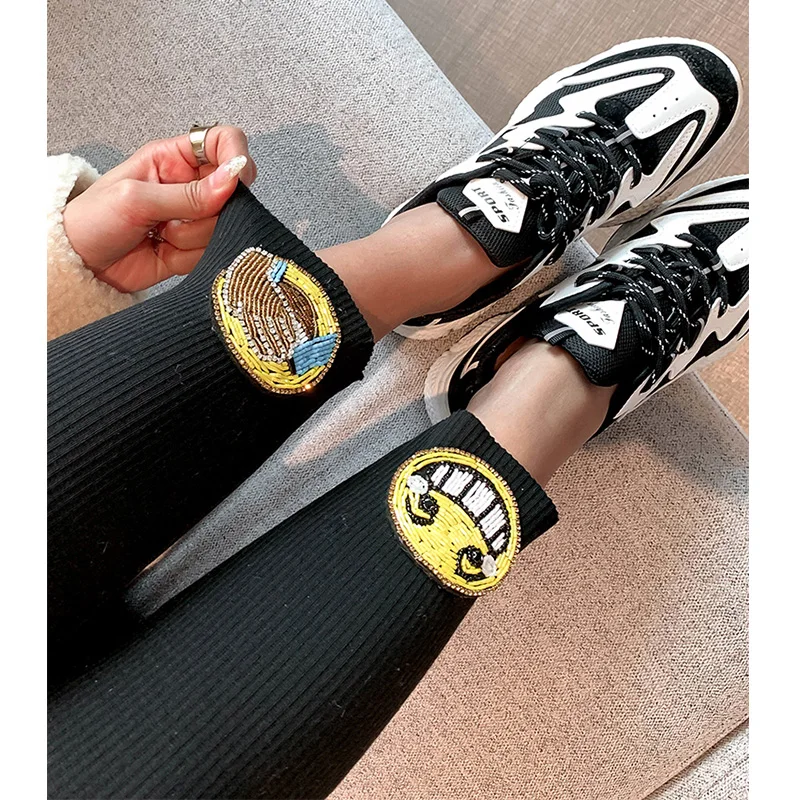 2019 Зимние трикотажные эластичные брюки с бисером толстые женские тонкие