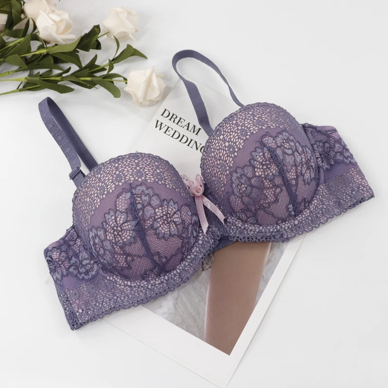 Dark Blue Beauwear, женский сексуальный бюстгальтер, добавить 2 размера, мягкий пуш-ап бюстгальтер, плотная чашка для маленького размера, чашка A B, 34, 36, 38, Цветочная кружевная вышивка, Bh - Цвет: Dark Blue