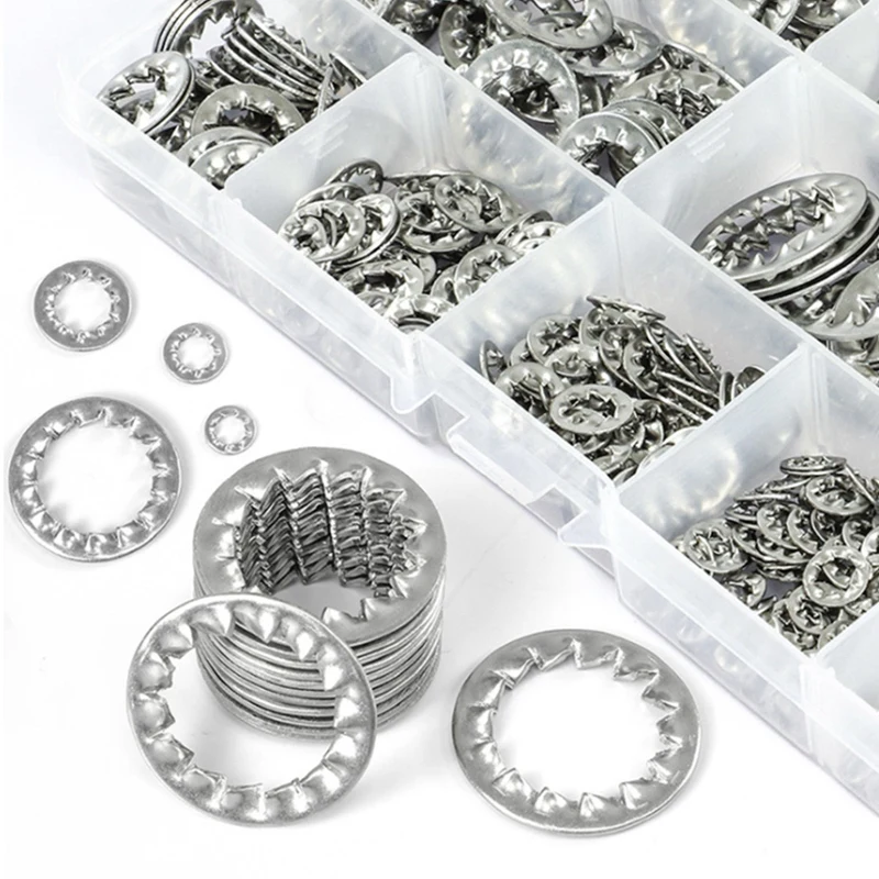 410 шт./компл. внутренних зуб замок комплект шайб в ассортименте M3 M4 M5 M6 M8 M10 M12 M14 M16