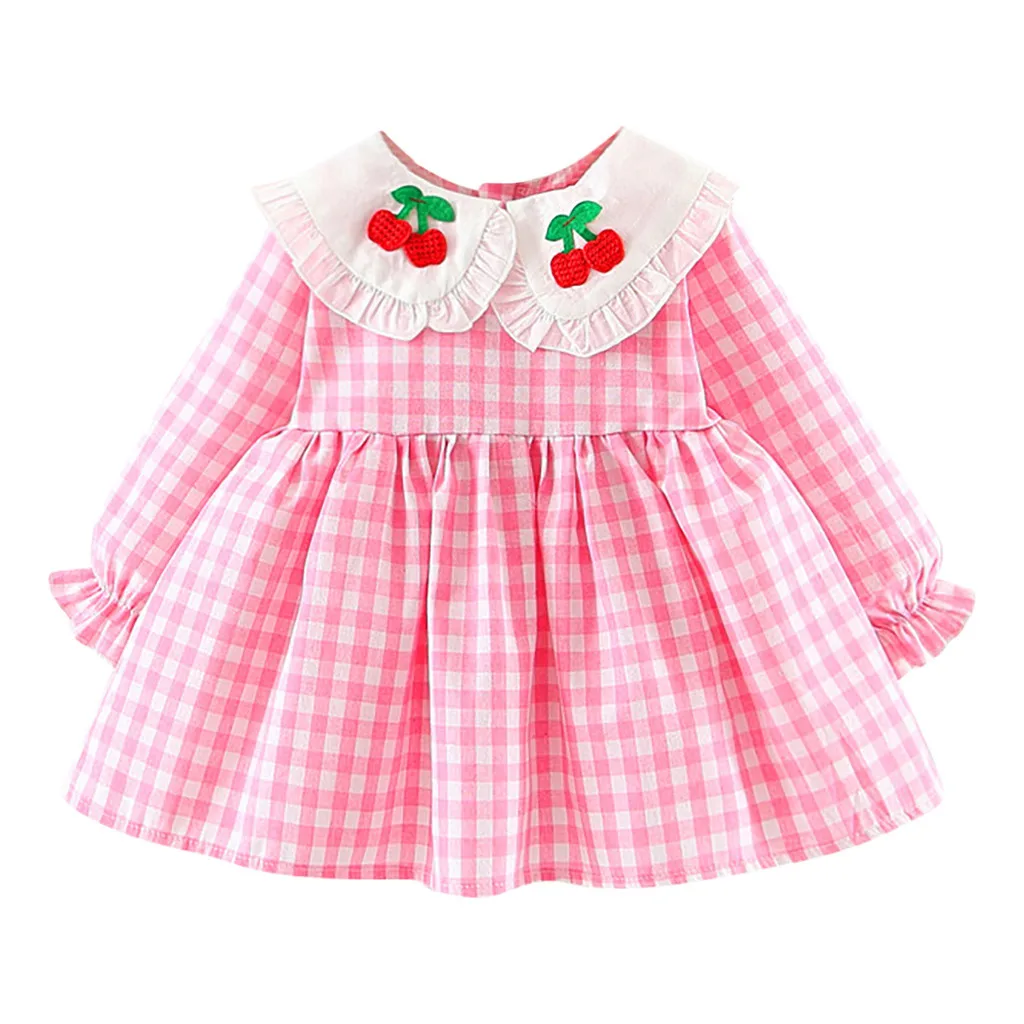 Детские платья для девочек; платье vestidos vestido infantil; Одежда для девочек; vestido; кружевное с рюшами для маленьких девочек; в клетку; вишня; Z4