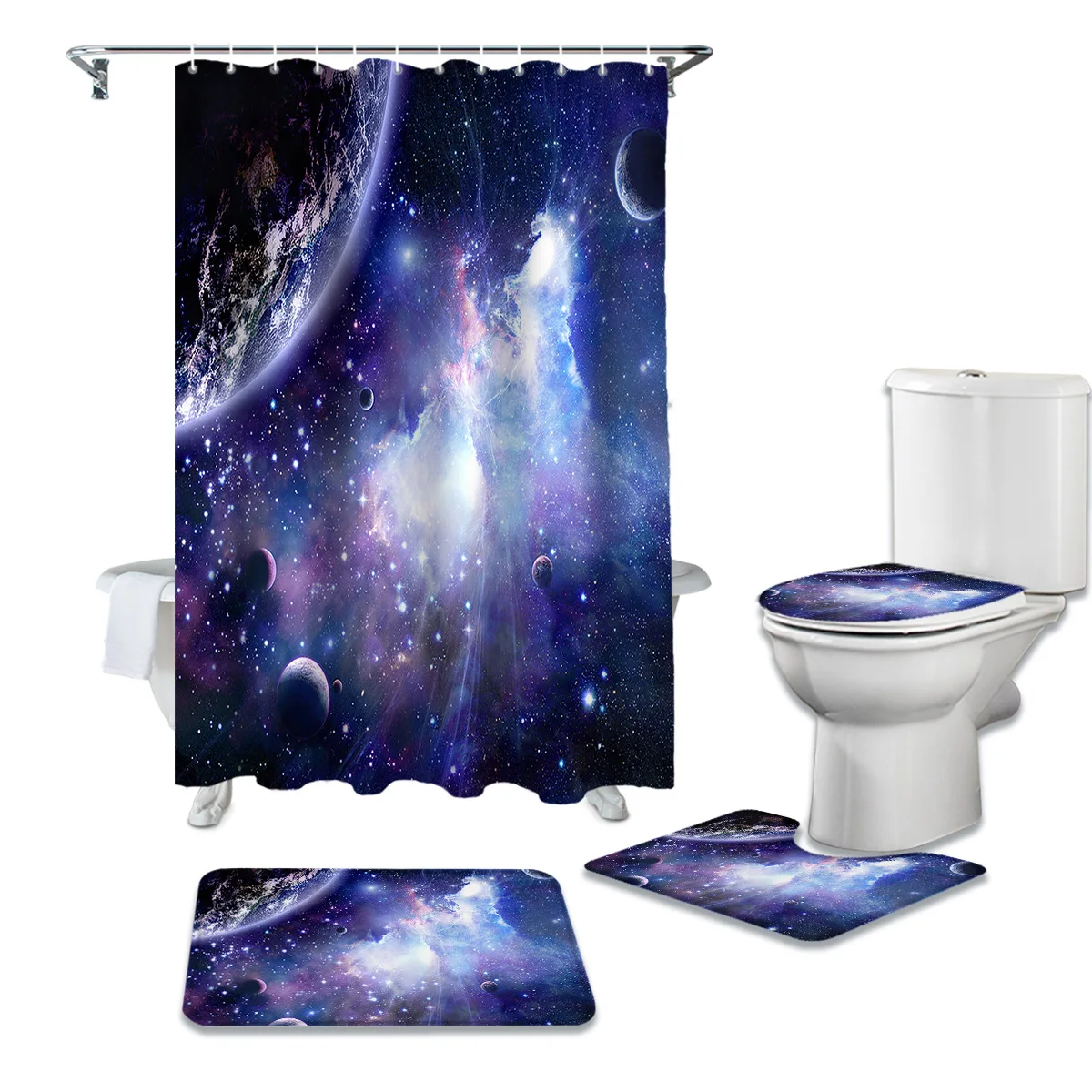 

Набор нескользящих ковриков для ванной комнаты «Вселенная звездное небо», набор прочных водонепроницаемых занавесок для душа, коврики с по...