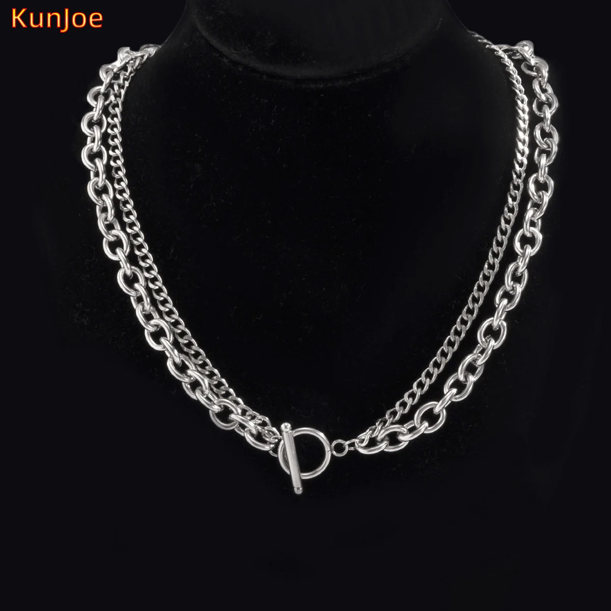 

KunJoe Fashion Simple Layered OT Buckle Necklace Punk Silver Color Vintage Necklace for Women Boho Cuban Chain Men Jewelry Gift
