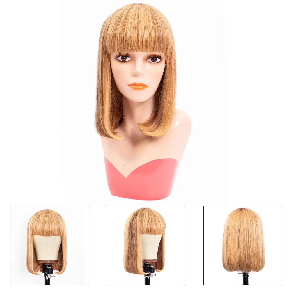 Прямые парики 613 Боб челка бразильские человеческие волосы с челкой для женщин