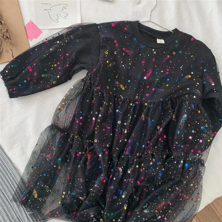 2019 Новые Детские Зимние флисовые платья с блестками и звездами милая одежда