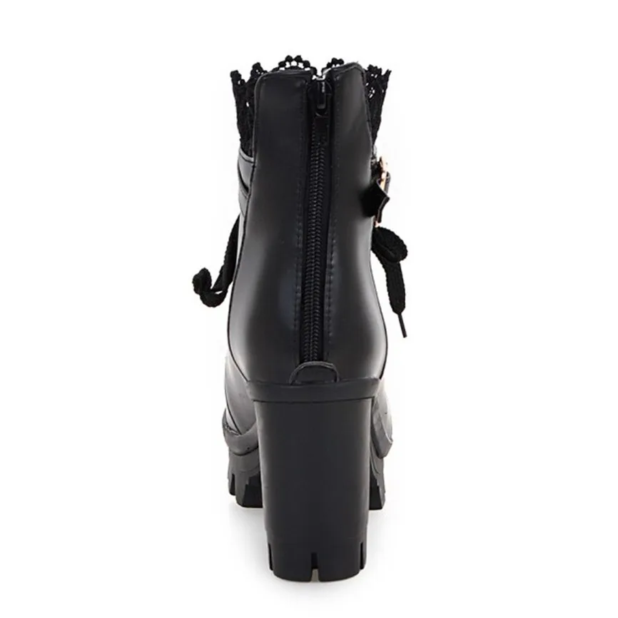 Ботинки на высоком каблуке женские ботильоны толстом со шнуровкой платформе в