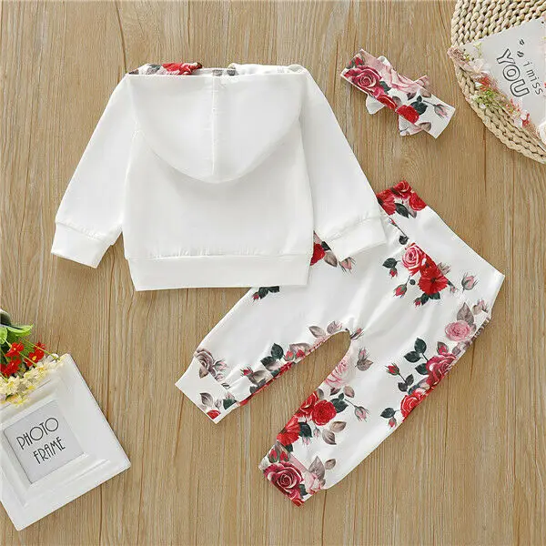 Спортивный костюм для девочек 0-18 месяцев кофта с капюшоном и штаны цветочным