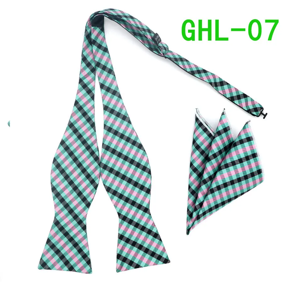 GHL 07 GHL1-20 шелковый галстук-бабочка, деловой галстук-бабочка, Мужской винтажный галстук-бабочка в полоску с узором пейсли, в горошек, Свадебный галстук-бабочка, карманный квадратный платок, набор - Цвет: GHL 07