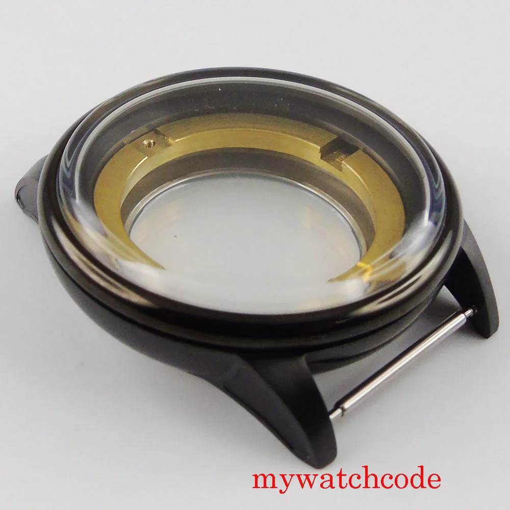Новый черный чехол из нержавеющей стали 41 мм для мужских часов с сапфировым