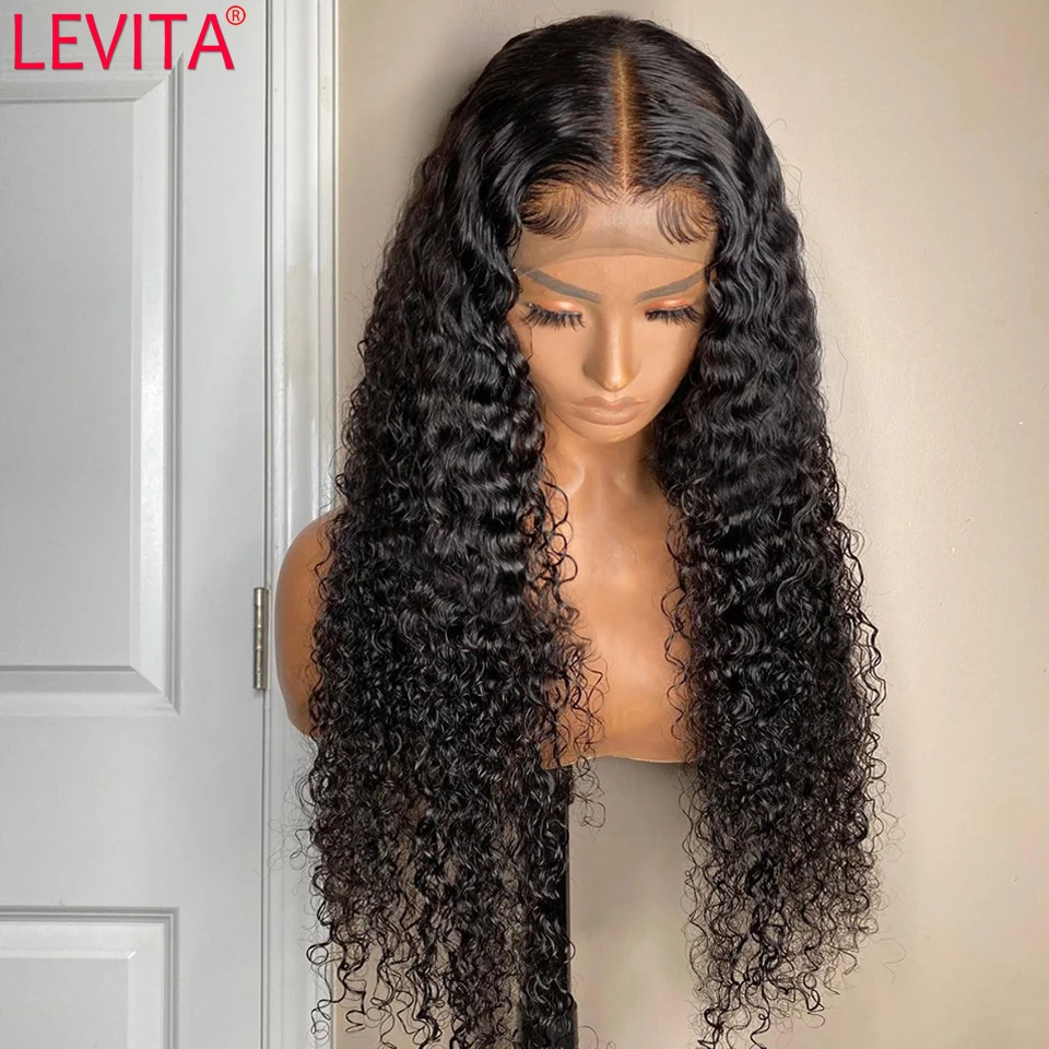 LEVITA афро кудрявые вьющиеся человеческие волосы парик 4 × Кружева Закрытие