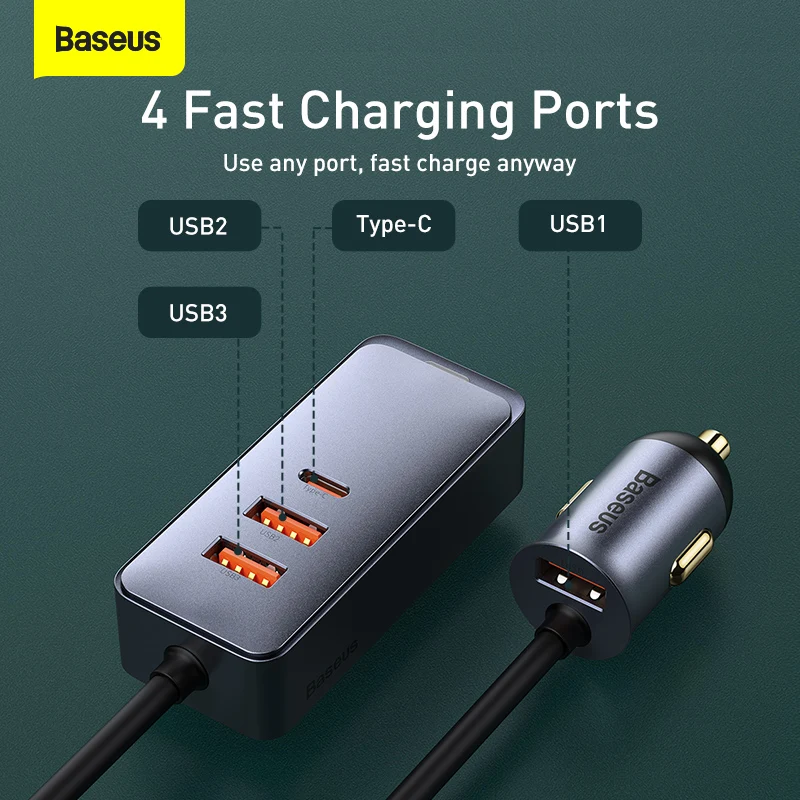 Автомобильное зарядное устройство Baseus 120 Вт USB Type C быстрая зарядка для iPhone 12 Pro Xiaomi