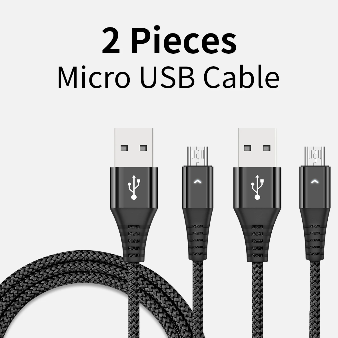 Black 2 Pieces HANNORD Micro USB кабель для быстрой зарядки 1,2 A Светодиодный индикатор 1,8/м данных Syn нейлоновый плетеный шнур для зарядки телефона Android - Цвет: Black 2 Pieces
