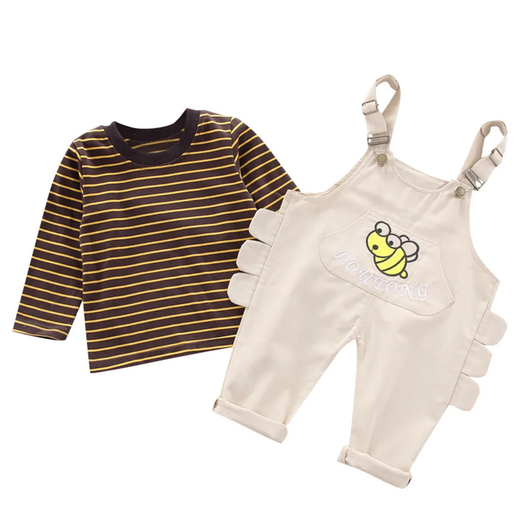 Футболка в полоску с рисунком для маленьких мальчиков и девочек топы штаны на