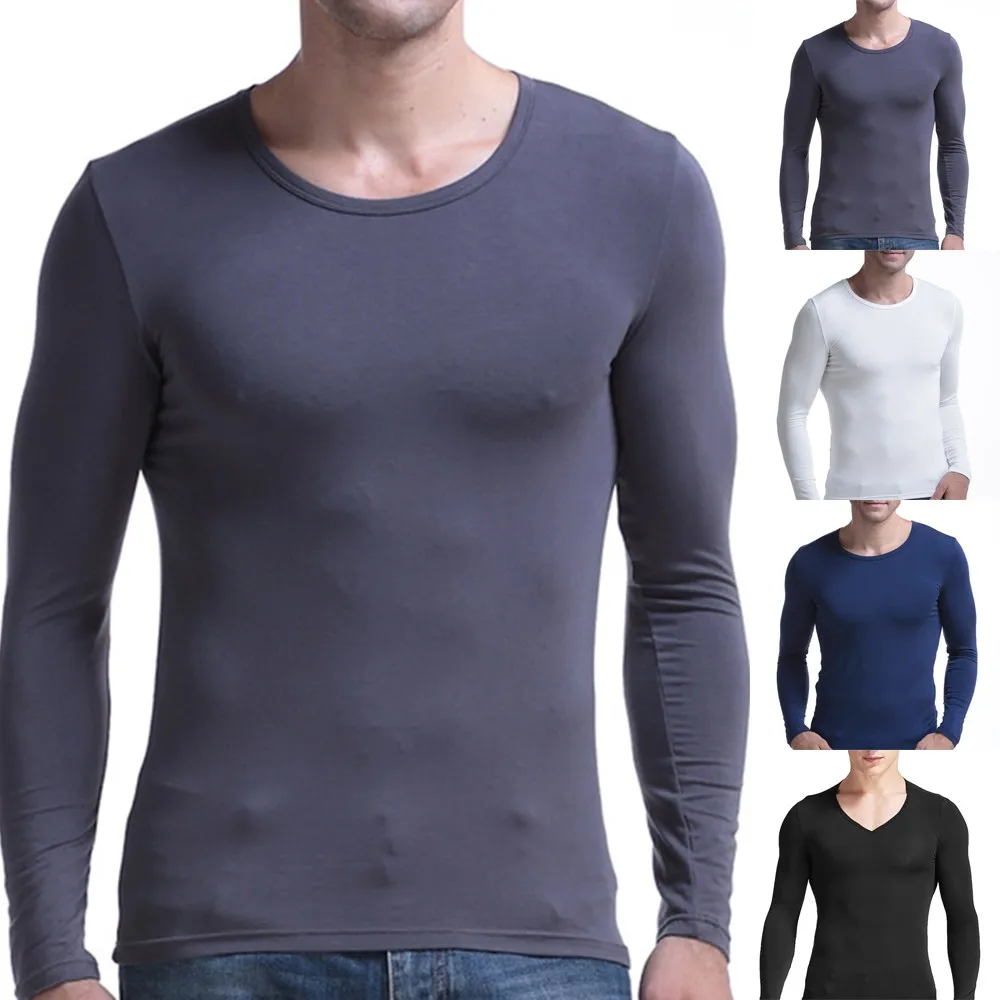 Oversize Men Autumn Winter Soft Breathable Modal Cotton Thermal Underwear Tops Long-Sleeved V-Neck Warm Bottoming Shirt 3xl