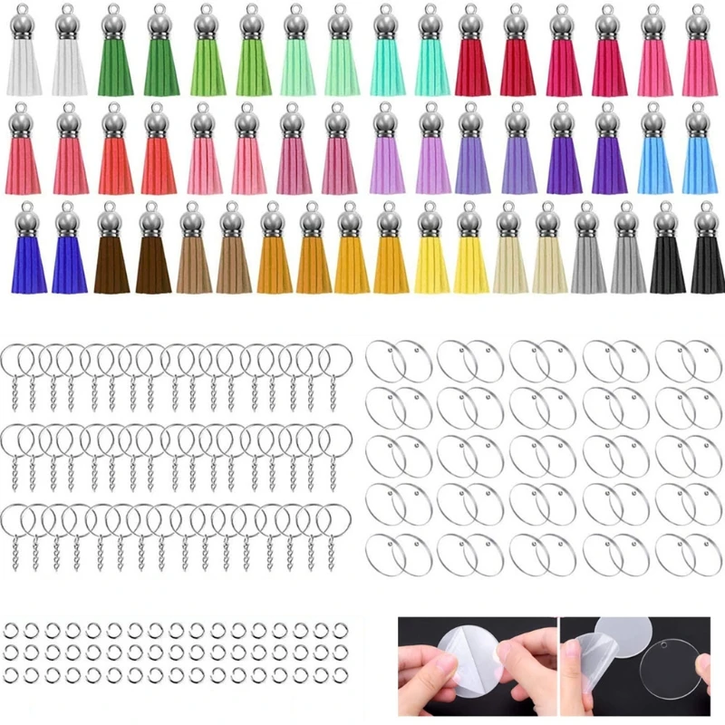 

Acrylic Circle Discs Clear Acrylic Keychain Blanks and Tassel Pendant Keyring Set DIY Projects Crafts Set of 50 Pieces