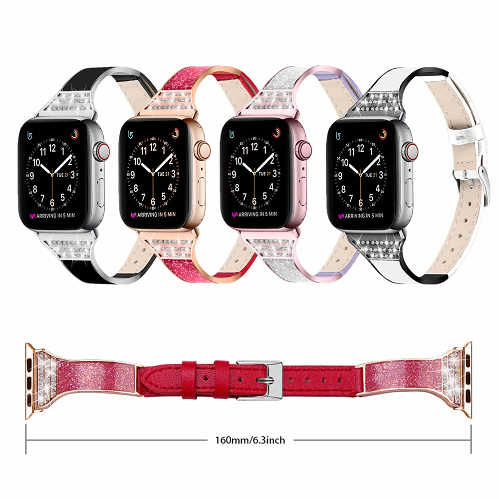 Ремешок для часов iWatch 40 44 42 38 мм керамика + кожа со стразами Apple Watch Series SE/6 5 4/3 |