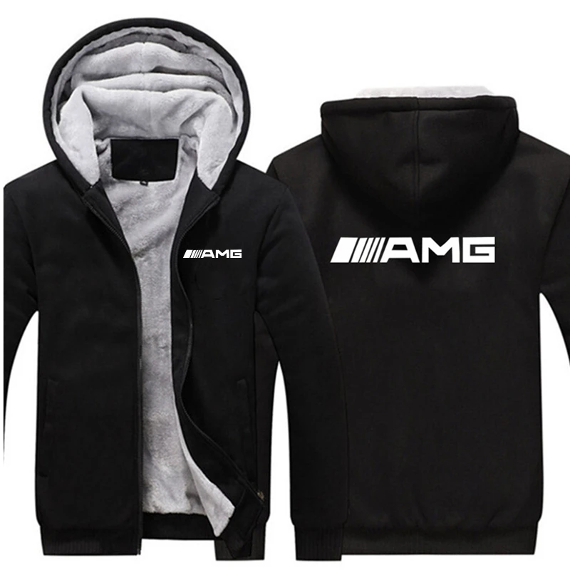 

Winter Thick Men's AMG Jackets Hooded Coats Casual Zipper Sweatshirts Male Tracksuit Fashion Jacket Mens Clothing Outerwear