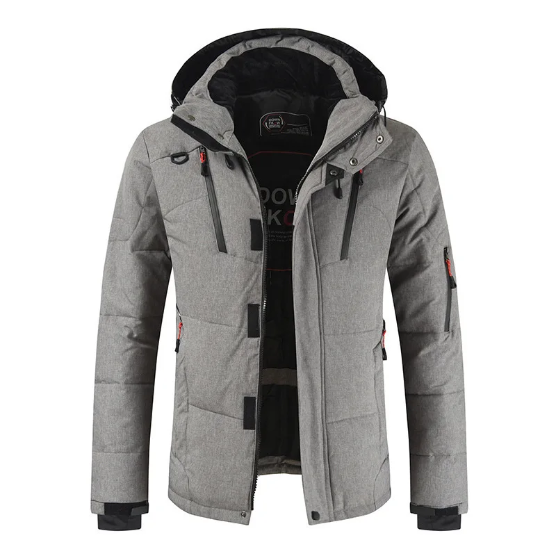 

Men Down High Quality Thick Warm Winter Jacket Hooded Thicken Duck Down Parka Coat Casual Slim Overcoat With Many Pockets Mens