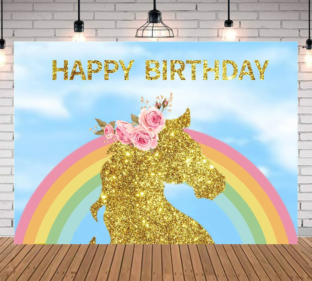 

Gold Glitter Unicorn Rainbow Backdrop for Kids Birthday Unicorn Theme Party Decoration Supplies Unicorn Photo Background