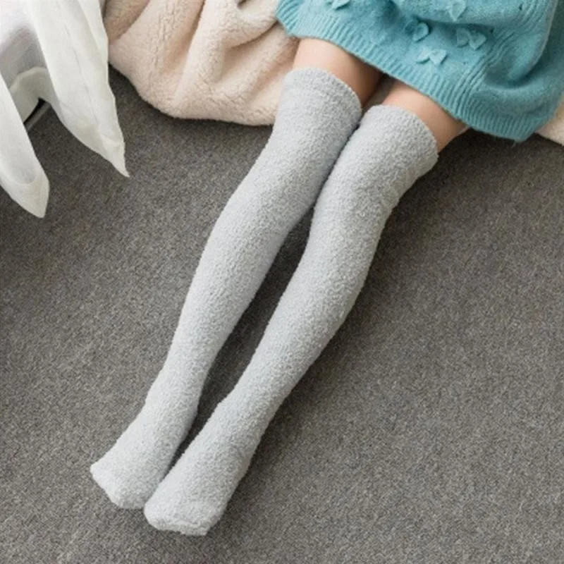 Новые зимние чулки до бедра коралловые бархатные гольфы толстые теплые
